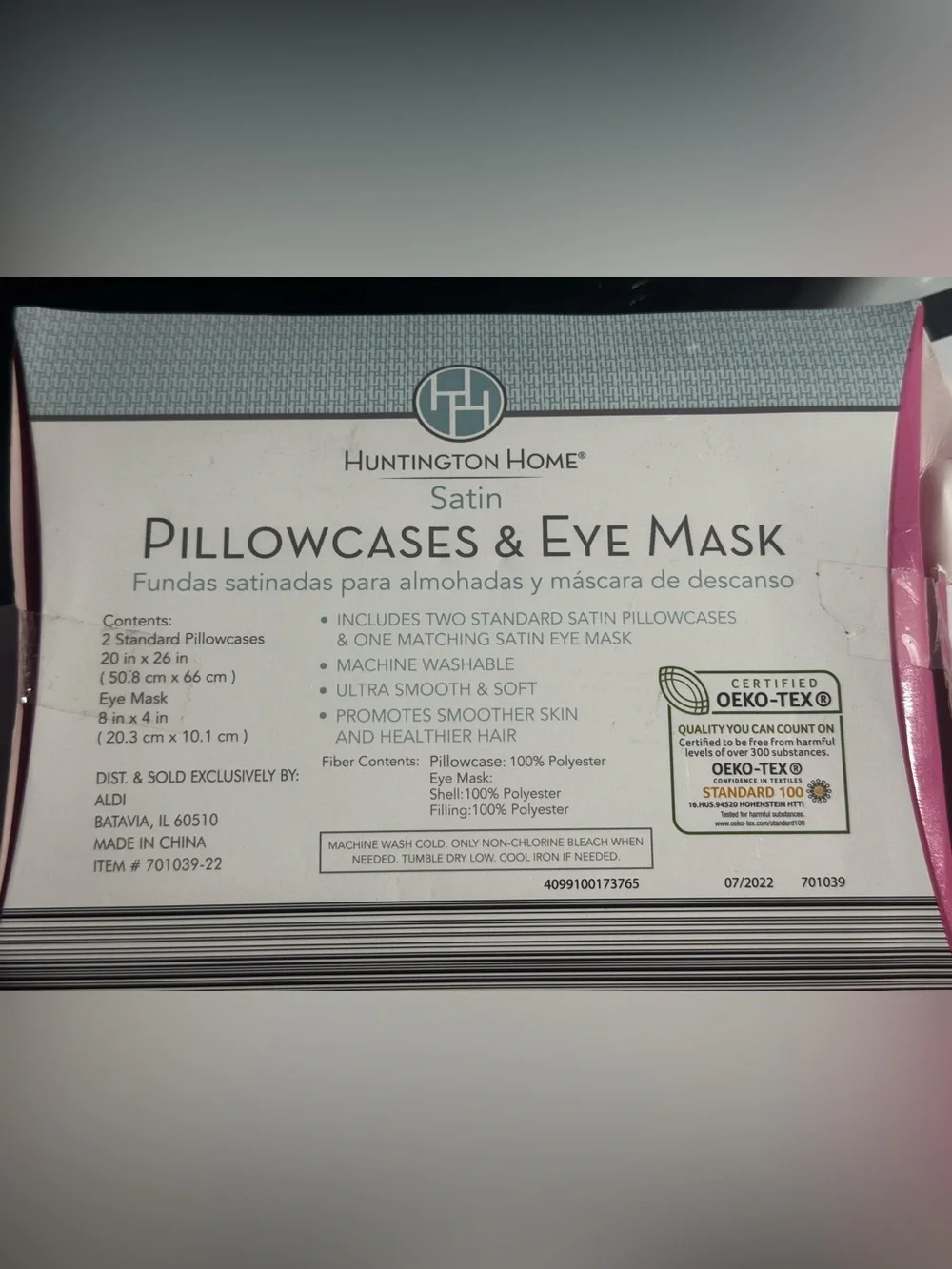 Huntington Home Satin Pillowcases & Eye Mask - Pink